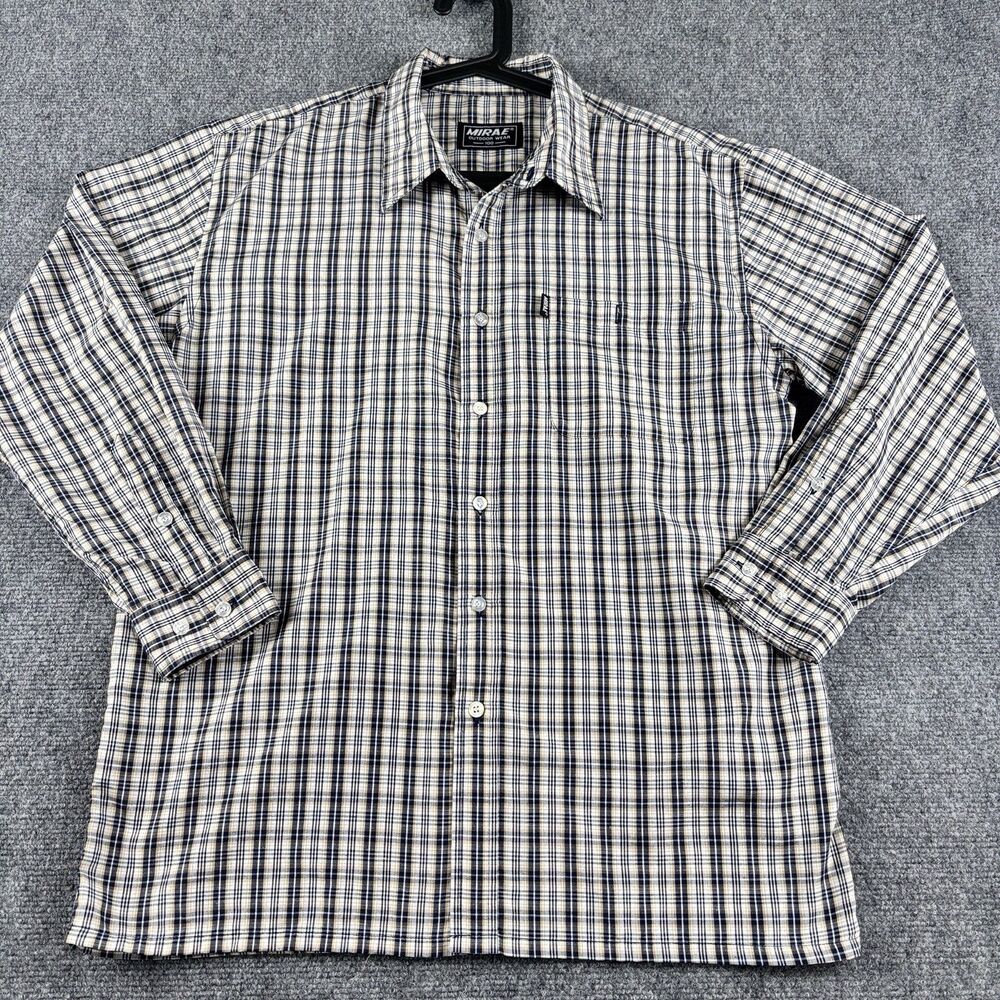 MIRAE Outdoor Wear Shirt Mens 100 L Plaid Beige Blue Tan Long Sleeve Pocket